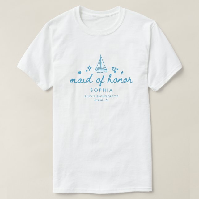 Camiseta Dama de Honor Moderna Azul Script Lake Despedida d (Diseño del anverso)