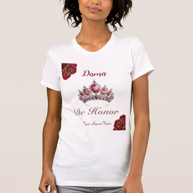 Camiseta Dama de honor Roses rojos Quinceañera espacio de n (Anverso)