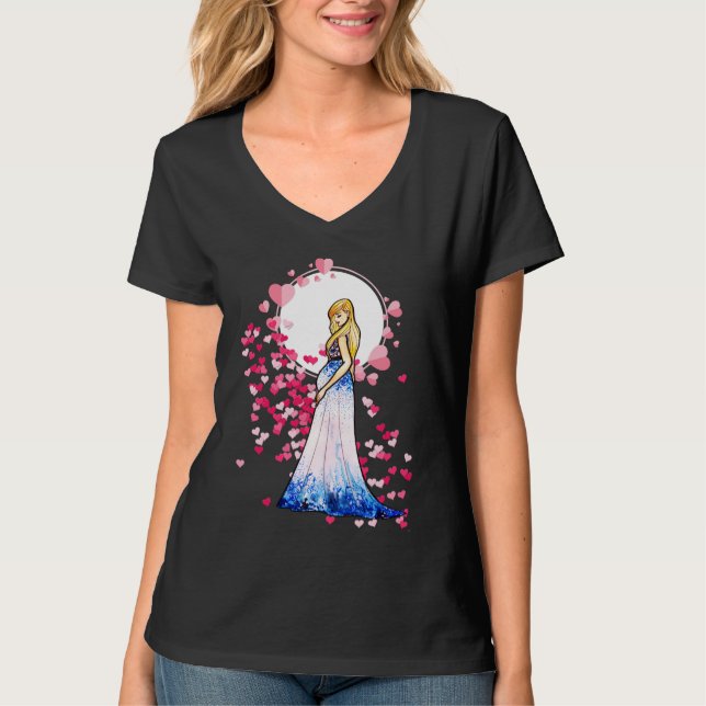 Camiseta Dama de la Baby Shower rubia con vestido largo de  (Anverso)