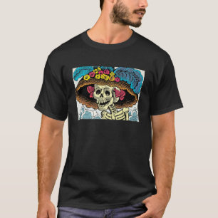 Camiseta Dama de la Calavera Azucarada con Sombrero Floral 
