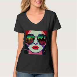 Camiseta Dama de la ciudad con gafas de sol Arte colorido ú