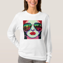 Camiseta Dama de la ciudad con gafas de sol Arte colorido ú