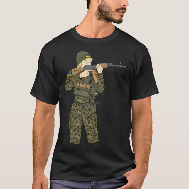 Camiseta Dama de soldado ucraniana. Ucrania eslava. 47 Ak. (Anverso)