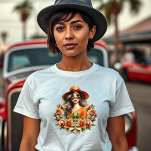 Camiseta Dama en Naranja Derby Gorra - Naranja Floral
