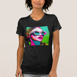 Camiseta Dama Hipster Colorida con Gafas de Sol y Moño Deso