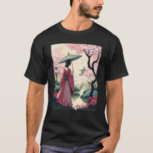 Camiseta Dama japonesa con flores de cerezo de paraguas de