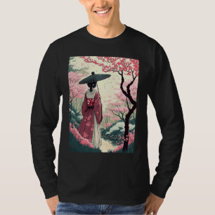 Camiseta Dama japonesa con jardín de flores de paraguas