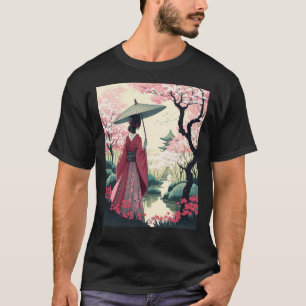 Camiseta Dama japonesa con paraguas Pagoda Flor de cerezo