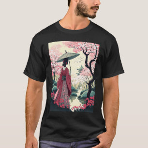 Camiseta Dama Japonesa con Sombrilla Pagoda Flor de Cerezo
