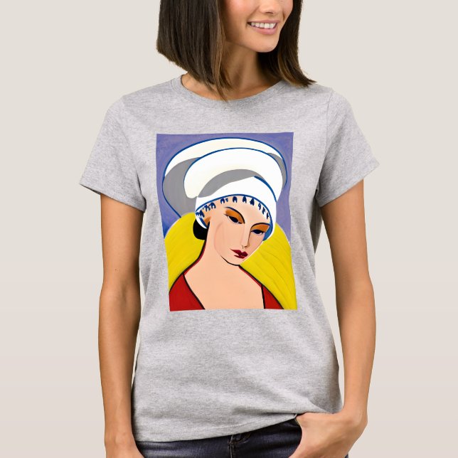 Camiseta Dama moderna art decó en un turbante (Anverso)