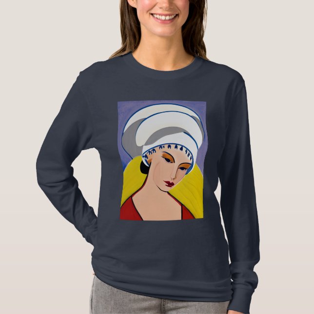 Camiseta Dama moderna art decó en un turbante (Anverso)
