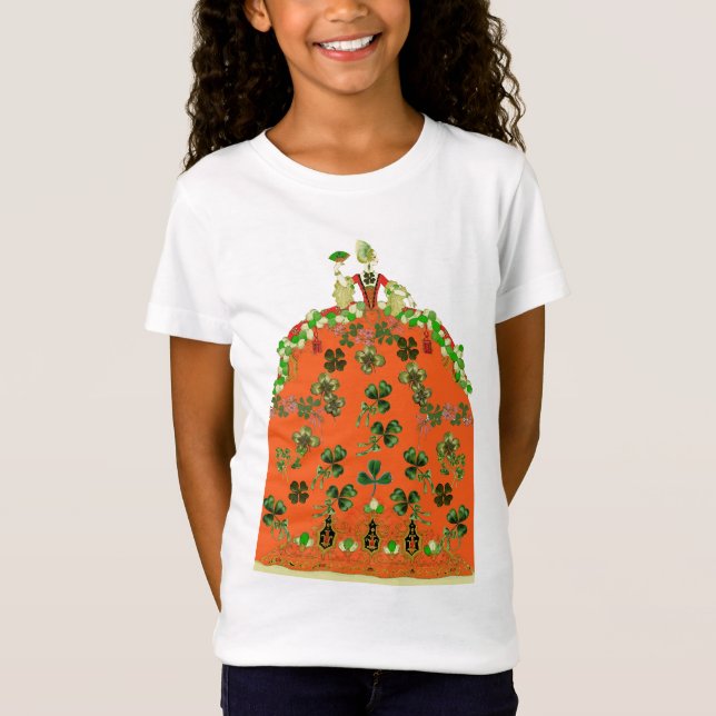 Camiseta DAMA NARANJA Y SHAMROCKS Fiesta del Día de los Pat (Anverso)
