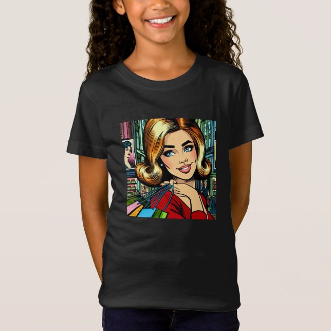 Camiseta Dama Retro con Bolsas de Compras de Mitad de Siglo (Anverso)