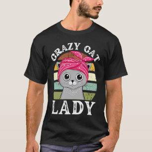 Camiseta Dama Retro Loca del Gato Mujeres Vintage Animal M