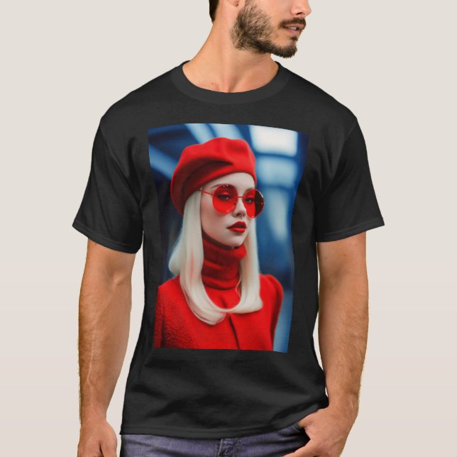 Camiseta Dama rubia en rojo (Anverso)