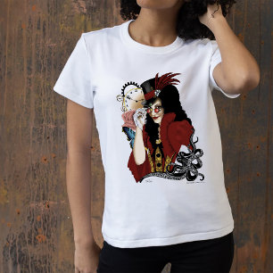 Camiseta Dama Victoriana Roja Steampunk Pulpo Vintage