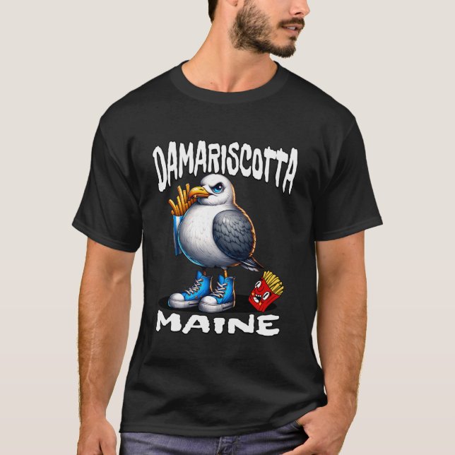 Camiseta Damariscotta Maine Funny Seagull French Fries Souv (Anverso)