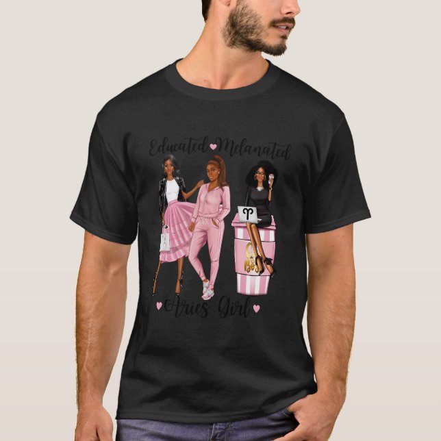 Camiseta Damas Aries Melanizadas Educadas del Zodiaco Negro (Anverso)