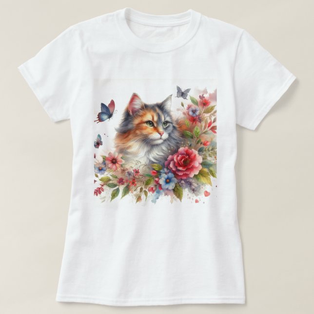 Camiseta Damas de gato calicó acuarela (Diseño del anverso)
