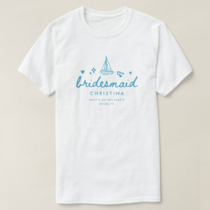 Camiseta Damas de Honor Modernas Azul Escritura Lago Desped