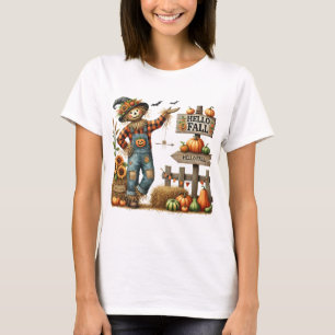 Camiseta Damas "Hello Fall" Scarecrow Otumn T-Shirt