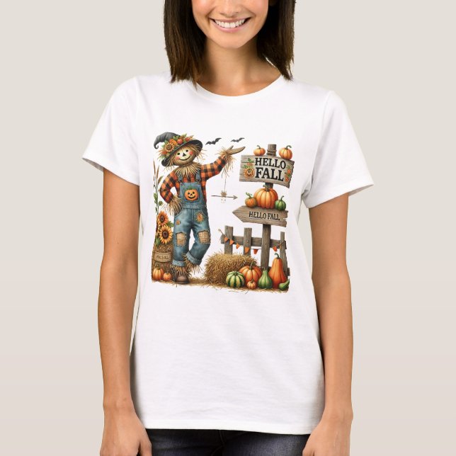 Camiseta Damas "Hello Fall" Scarecrow Otumn T-Shirt (Anverso)