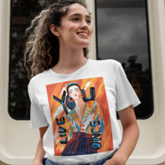 Camiseta Damas que vives una vez Naranja Blue Printic