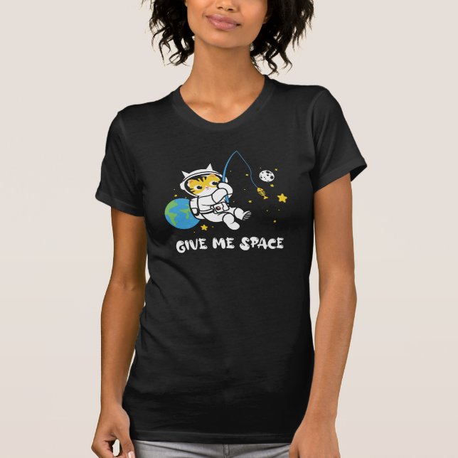 Camiseta Dame espacio gato kawaii planeta de pesca tierra (Anverso)