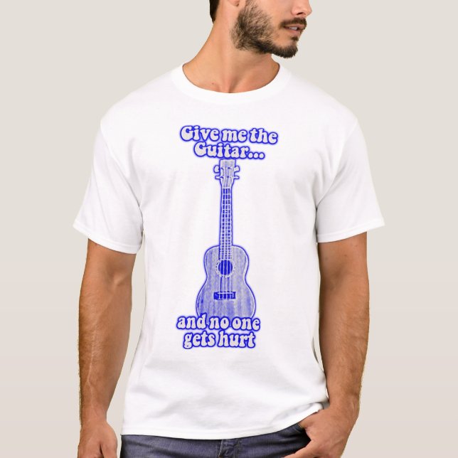 Camiseta Dame la guitarra y nadie sale herido. azul retro (Anverso)