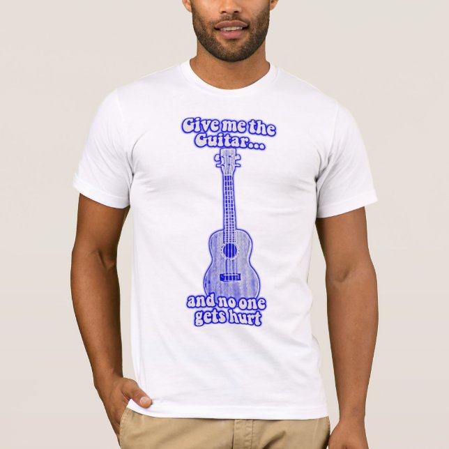 Camiseta Dame la guitarra y nadie sale herido. azul retro (Anverso)