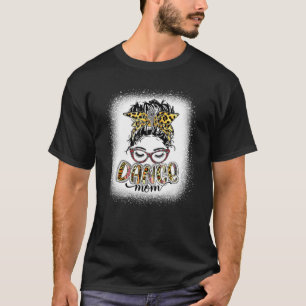 Camiseta Dance Mom Leopard Messy Bun Bleached Women Mother'