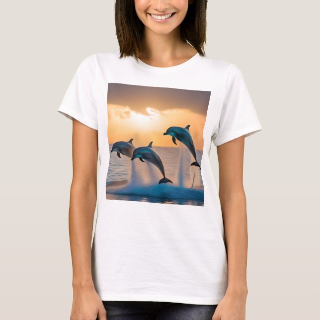Camiseta Dancing in the Dusk: Three Dolphins Leaping  (Anverso)