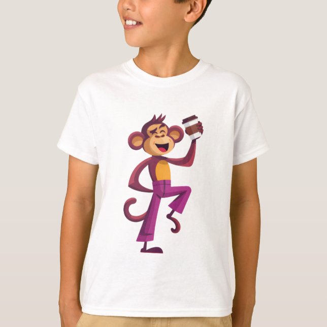 Camiseta “Dancing Monkey with Coffee” T-shirt (Anverso)