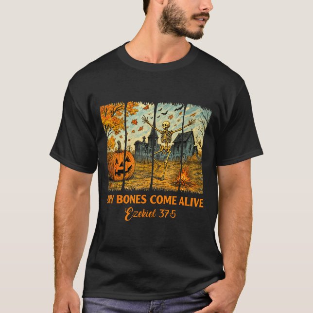 Camiseta Dancing Skeleton Dry Bones Come Alive Christian Ha (Anverso)