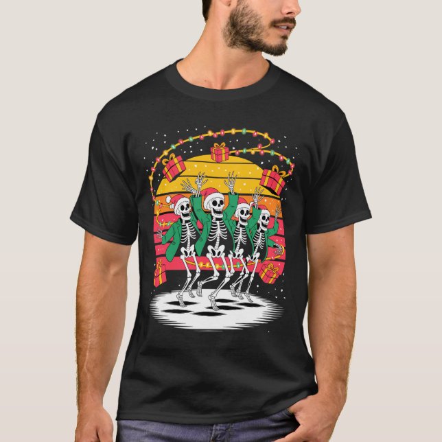 Camiseta Dancing Skeletons With Santa Hats Christmas Lights (Anverso)