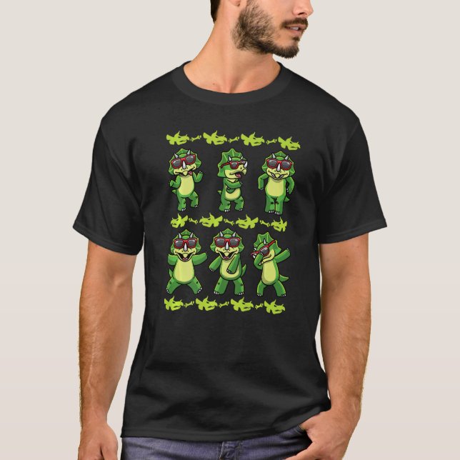 Camiseta Dancing Triceratops Dinosaurs With Sunglasses Dino (Anverso)