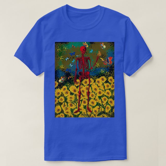 Camiseta DancingSkeletoninSunflowersWithButterflies (Diseño del anverso)