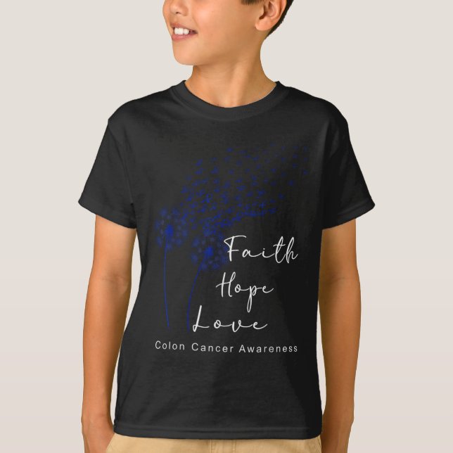 Camiseta Dandelion Blue Ribbon Faith Hope Love Colon Cancer (Anverso)