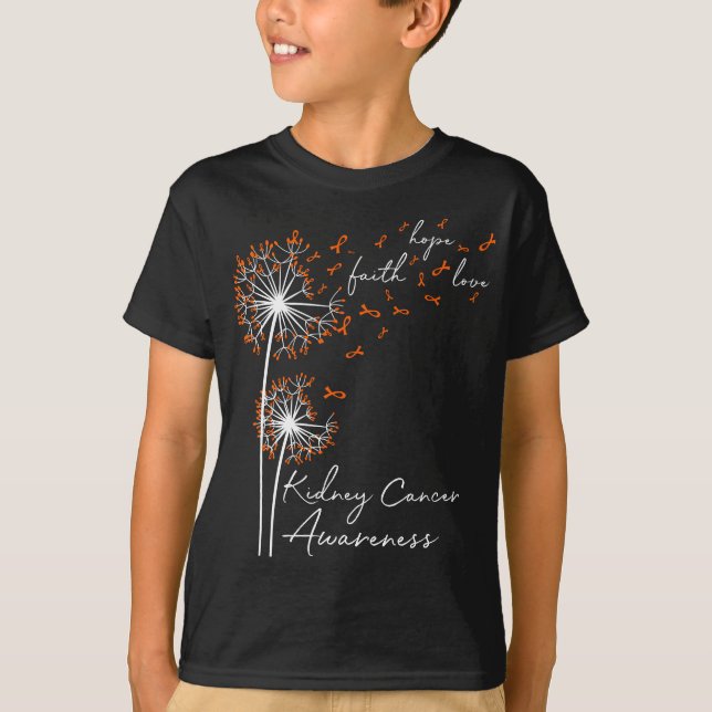 Camiseta Dandelion Naranja Faith Hope Love ney Cancer Aware (Anverso)
