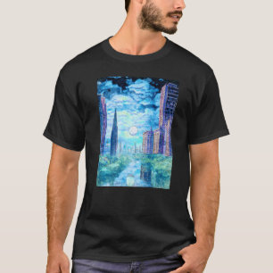 Camiseta Dando sol sobre un río que atraviesa el futurista