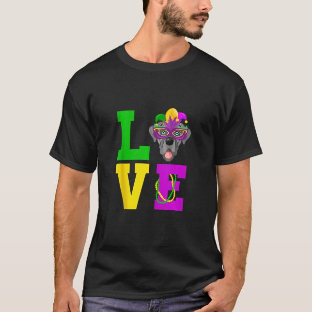Camiseta Dane Dog I Love Mardi Gras Costume Perro (Anverso)