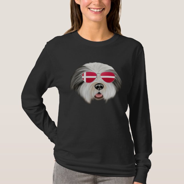 Camiseta Danish Flag Bearded Collie Dog Denmark Pocket (Anverso)