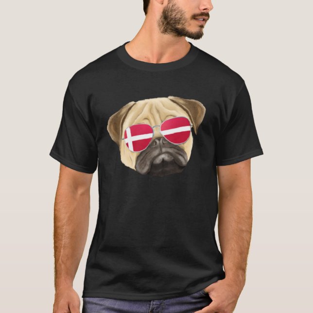 Camiseta Danish Flag Pug Dog Denmark Pocket (Anverso)