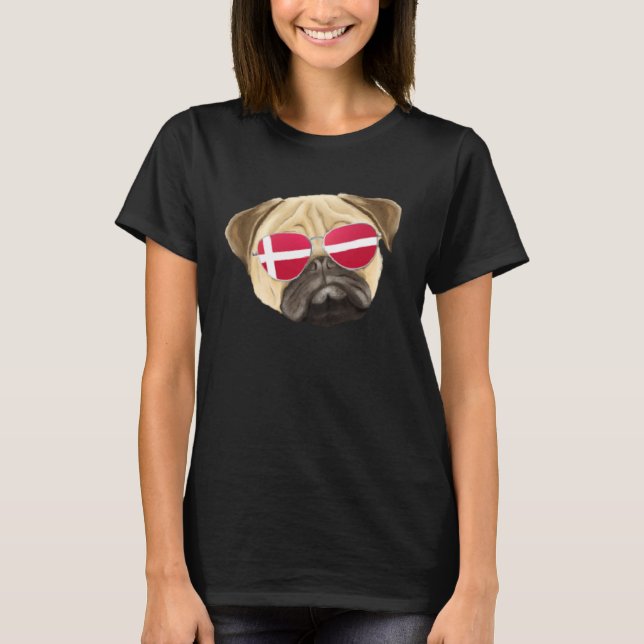 Camiseta Danish Flag Pug Dog Denmark Pocket (Anverso)