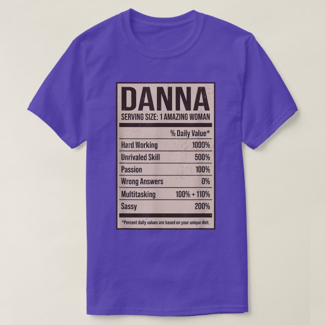 Camiseta Danna Nutrition Facts Name Nickname Alias Title Fr (Diseño del anverso)