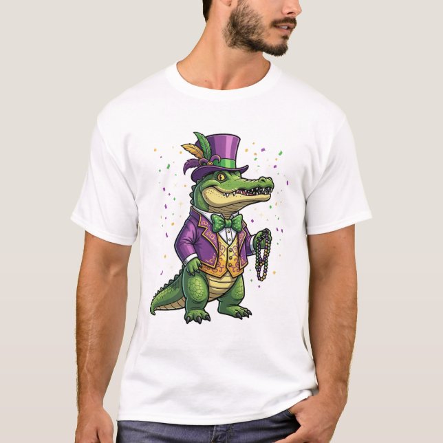 Camiseta Dapper Mardi Gras Alligator Masquerade Suit & Tie  (Anverso)