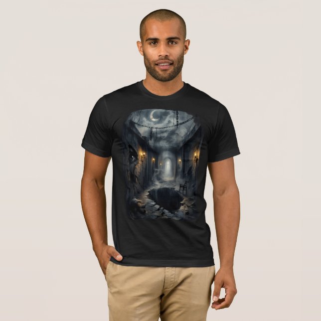 Camiseta Dark Haunted Fantasy Corridor with Moonlit Sky (Anverso completo)