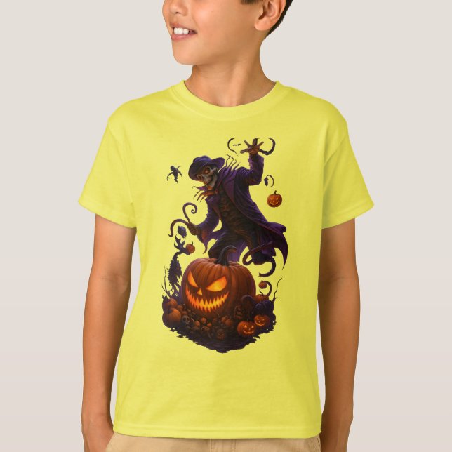 Camiseta Dark Pumpkin Reaper – Creepy Halloween Skeleton Ar (Anverso)