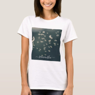 Camiseta Dark Sage Green Dandelion White Script Name