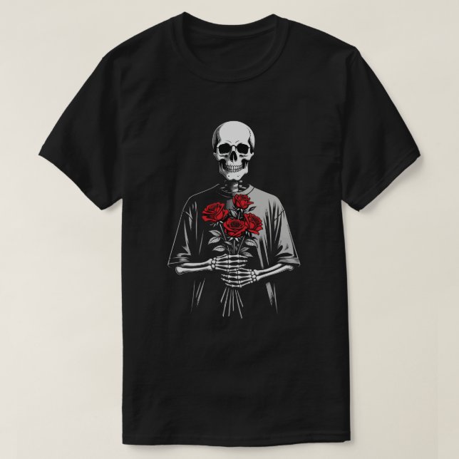 Camiseta Dark Skeleton with Red Roses Bouquet Gothic Aesthe (Diseño del anverso)